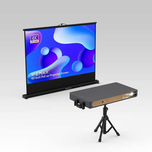 Proyector láser portátil Wemax Go Advanced, mini trípode y pantalla plegable de 40 pulgadas
