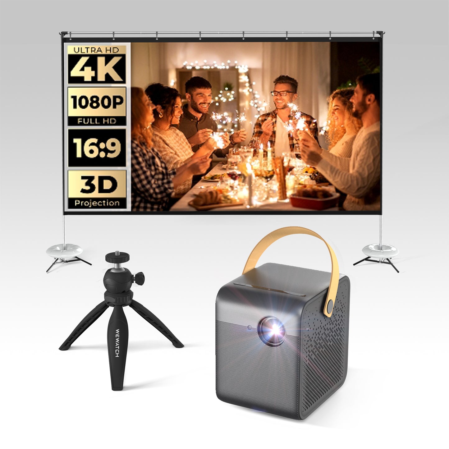 Wemax Dice 700 ANSI Lumens Native 1080p Portátil Android TV 9.0 Proyector con Dolby Audio